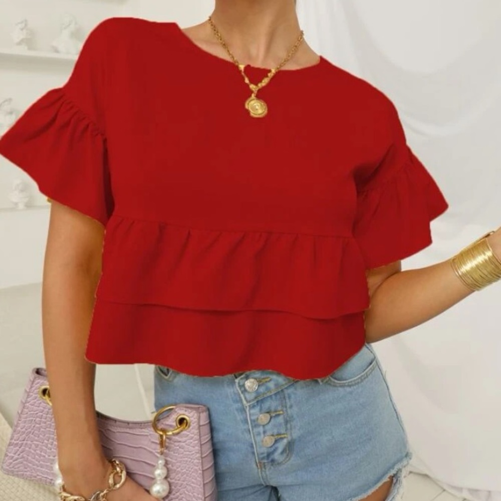 Shein cropped ruffle blouse